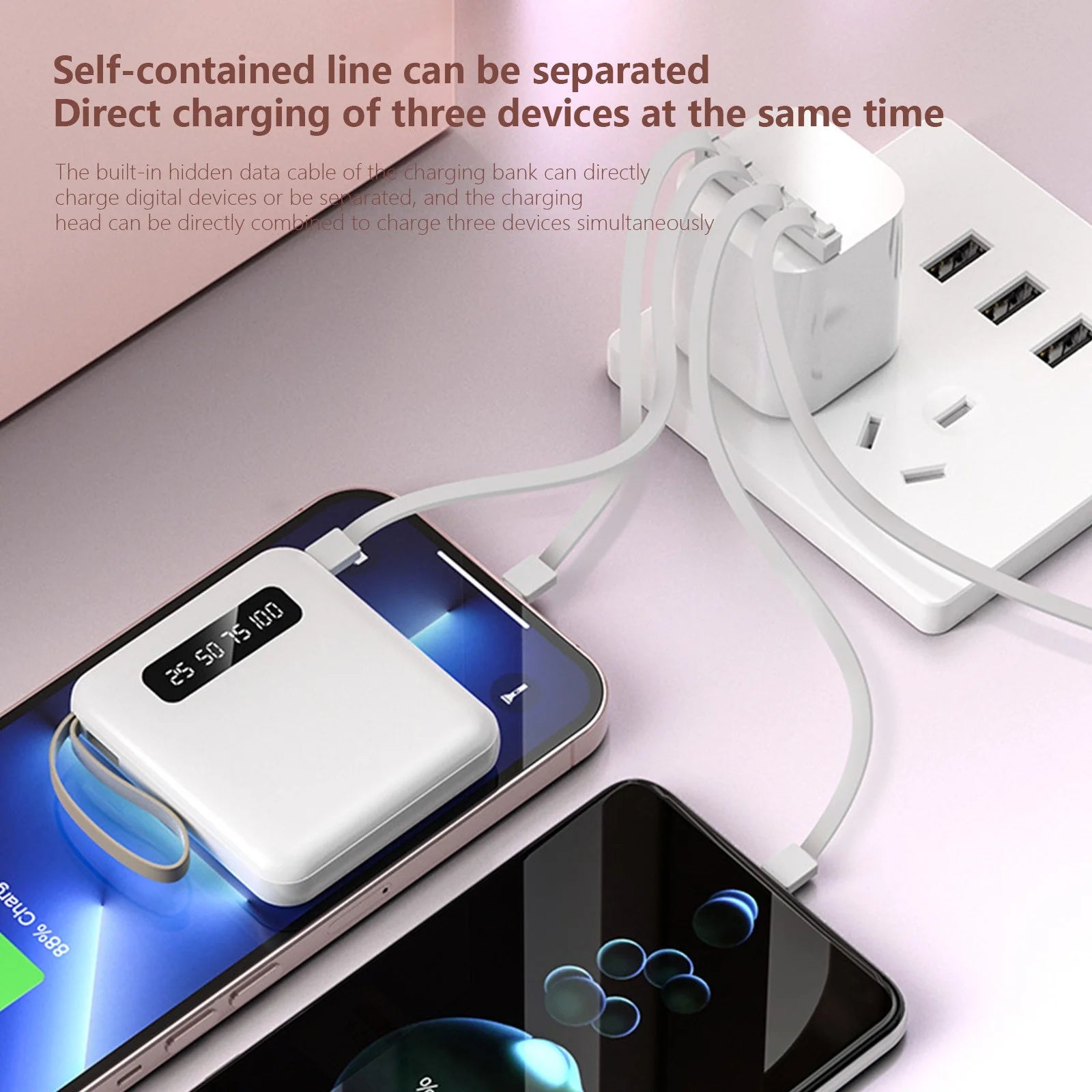 Baterie externa 20000mAh Fast Charge USB, USB-C, Lightning, Micro-USB Alb