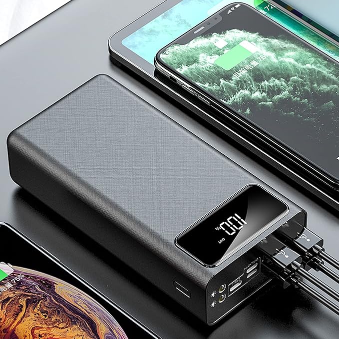 Baterie externa 50000mAh Fast Charge cu 4 x USB, 2x USB-C, Micro USB Negru