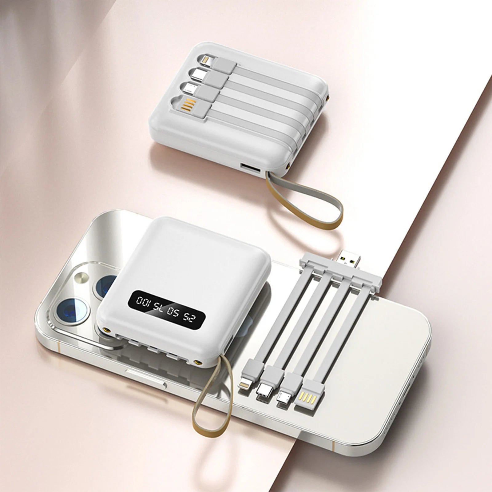 Baterie externa 20000mAh Fast Charge USB, USB-C, Lightning, Micro-USB Alb